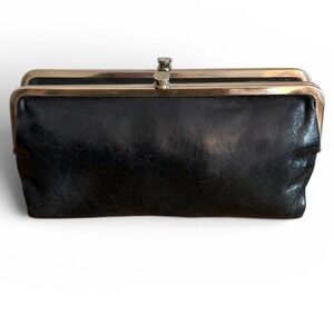 Hobo International Lauren Black Leather Double Frame Clutch Wallet Organizer
